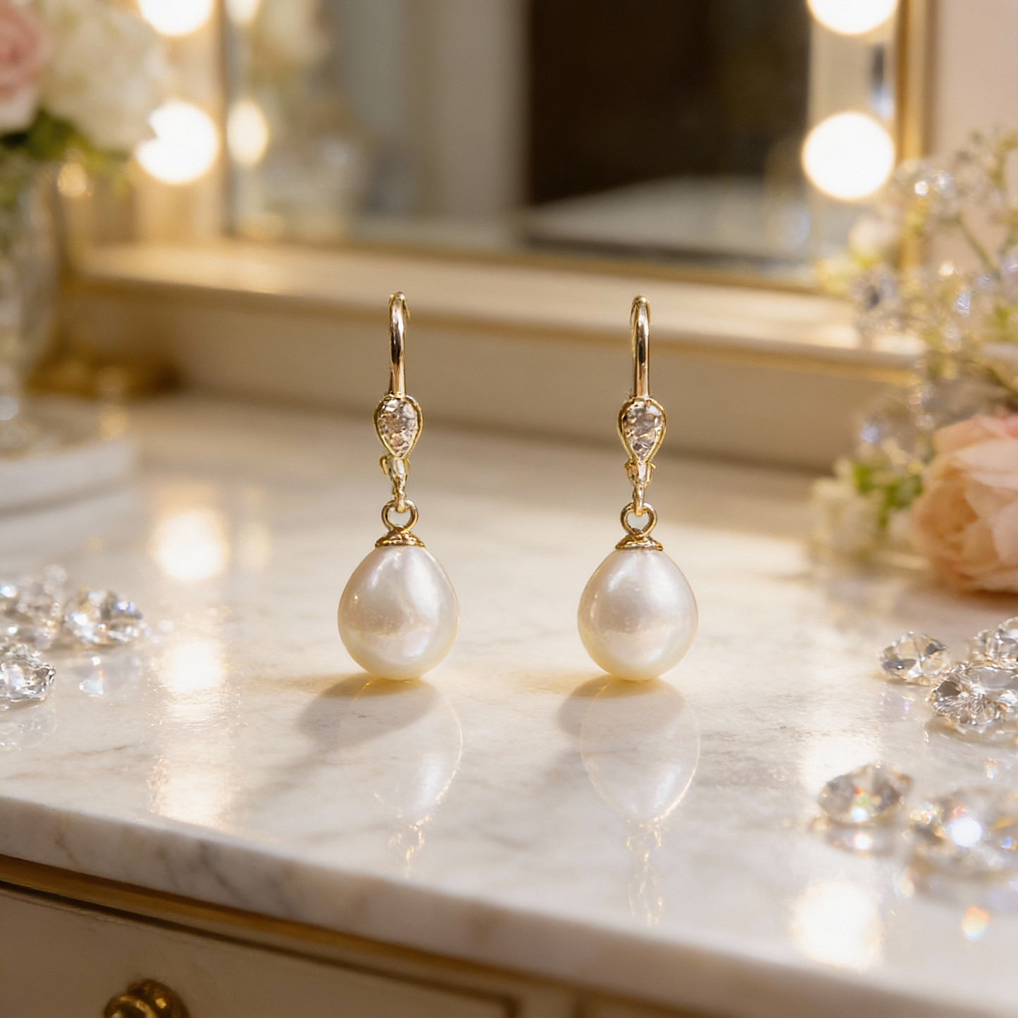 Boucles d'oreilles Jeanne- Perles de culture- Diamants naturel